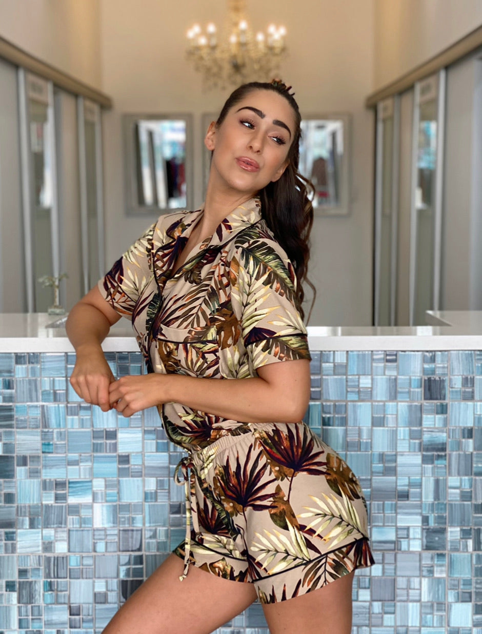 Sleepwear Brown Tropical Short Set